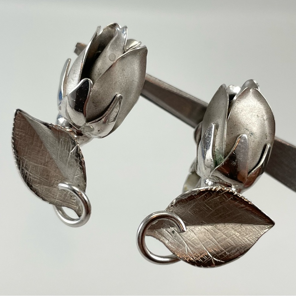 VINTAGE STERLING SILVER HSB HARRY S BICK Rose Earring Set Clip On’s Statement